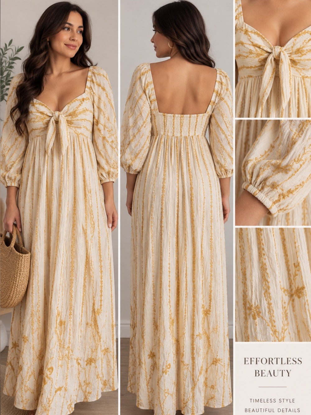 Anthropology Bohemian Tie-Front Maxi Dress iCreamGolds smocked back XS cotton